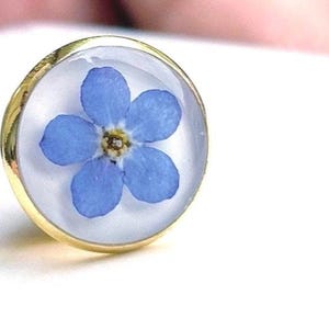 Forget Me Not Pin: Real Pressed Flower Gold Brooch, Something Blue. Wedding gift. Lapel pin. Christmas gift. Bridesmaid jewellery