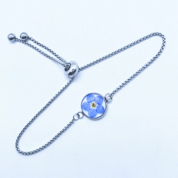 Handmade Forget Me Not Flower size adjustable bracelet, something blue, gift , bridal, anniversary, birthday, wedding, prom, bridesmaid,