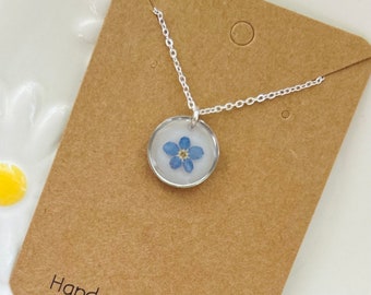 Handmade Forget Me Not flower resin pendant  necklace, something blue, gift, pendant, pretty, wedding, birthday, anniversary, prom, bridal