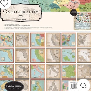 Carta Bella Cartography Number 1 Travel Map Scrapbook Collection