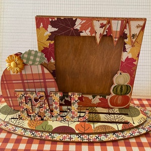 Fall frame for tiered tray or entry decor, Wood photo display with pumpkin and autumn colors