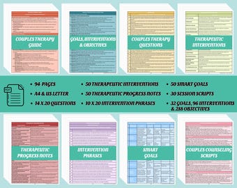 Couples Therapy Notes Bundle: Marriage Counseling Resource and Questions, Relationship Interventions Guidebook (PDF)