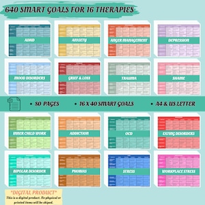 THERAPIE SMART GOALS Planer Therapie Eingriffe Spickzettel Psychische Gesundheit behandelt Plan Therapie Notizen Anleitung Psychotherapie Ziel-Tracker