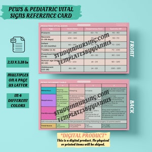 Carte de référence PEWS et signes vitaux pédiatriques | Ressource pour étudiants en sciences infirmières | Guide de poche sur les soins de santé | Guide de soins pédiatriques| Référence médicale