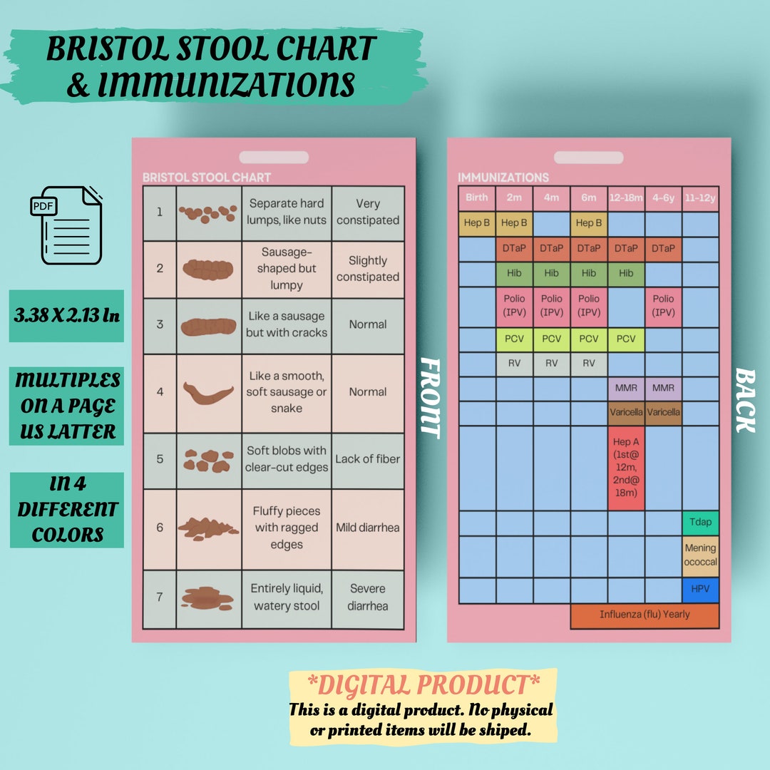 Bristol Stool Chart & Immunizations Reference Card Pediatric Etsy