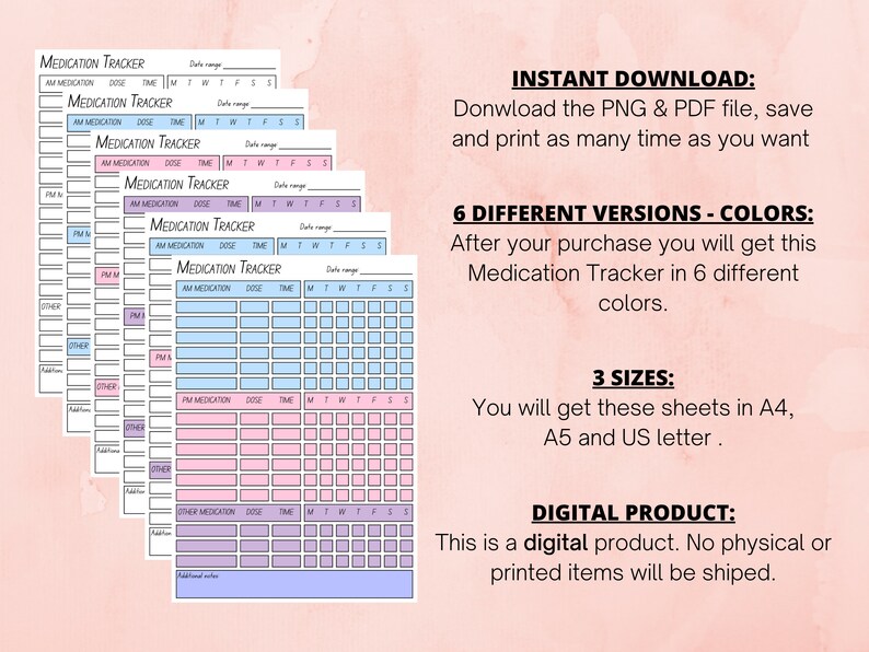 Medication Tracker Printable | Medication Chart | Medication Log | Medication Diary | Medication ...