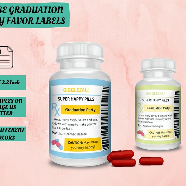 Nurse Graduation Party Favor Printable Labels | Pill Bottle Label | Registered Nurse Graduation Gift | Medical Party Favors | Happy Pills