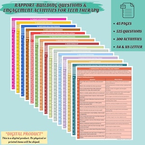 TEEN THERAPY Rapport-Building Questions & Engagement Activities Adolescent Therapy Notes School Counselor Tool Teen Psychotherapy Session