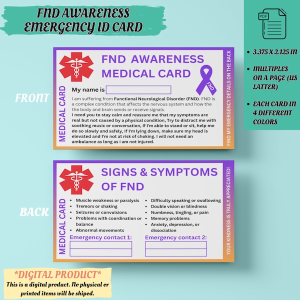 FND Awareness Emergency Medical ID Card | Health ID Card | Functional Neurological Disorder | Disability Alert Card | Medical Alert Id