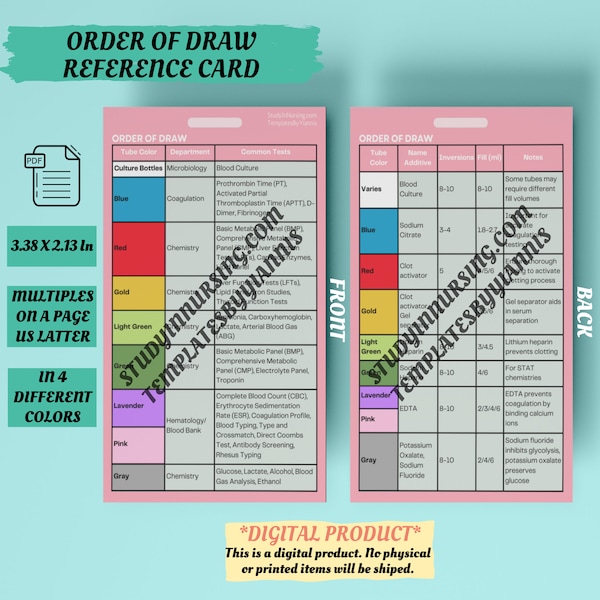 Phlebotomy Tube Cards Etsy UK