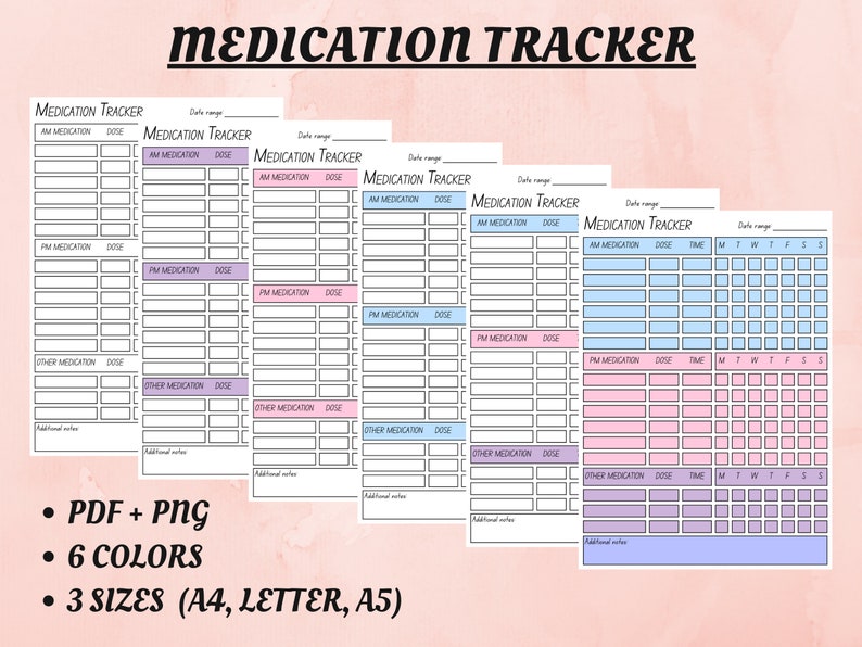 Medication Tracker Printable Medication Chart Medication Log Medication Diary Medication Journal ...
