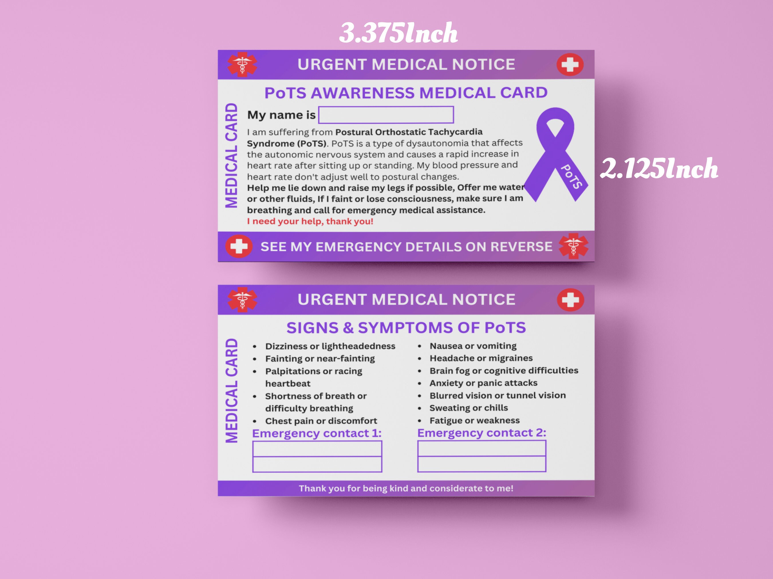 Pots Awareness Emergency Medical ID Card Health ID Card Etsy