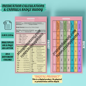 Medikation Berechnungen & Cannula Referenz-Abzeichen-Karte | Umrechnungen, Rezeptabkürzungen | IV Größen, Farben | Medizinischer Taschenratgeber