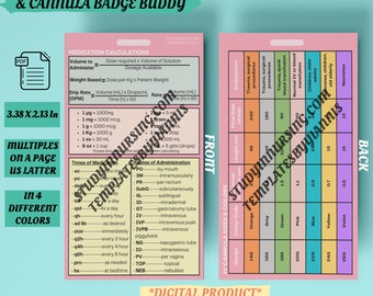 Medication Calculations & Cannula Reference Badge Card | Conversions, Prescription Abbreviations | IV Sizes, Colors | Medical Pocket Guide