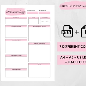 Printable Nursing Student Pharmacology | Pharmacology Notes | Medication Study | Student Nurse Study | Pharmacologist |Pharmacology Template