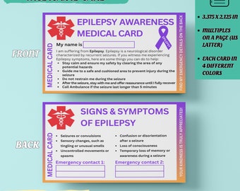 Epilepsy Emergency Wallet Card: Seizure Safety Alert Info, Printable Medical Contact Insert (PDF)