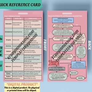 Riferimento rapido PALS Budge Buddy / Farmaci PALS e algoritmo di approccio / Scheda di supporto vitale avanzato pediatrico / Infermiere pediatrico di emergenza