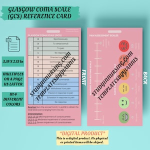 Glasgow Coma Scale (GCS) & Pain Assessment Scale Reference Card | Emergency Room Nurse | Nursing Student Resource | Neurological Assessment
