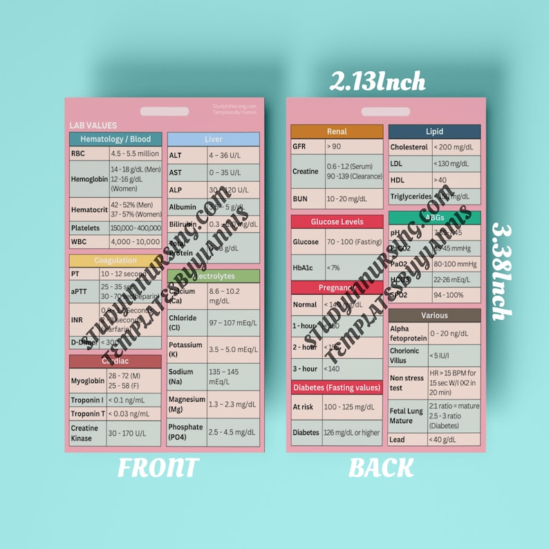 Lab Values for Nursing Reference Card | Medical Reference Badge Buddy ...
