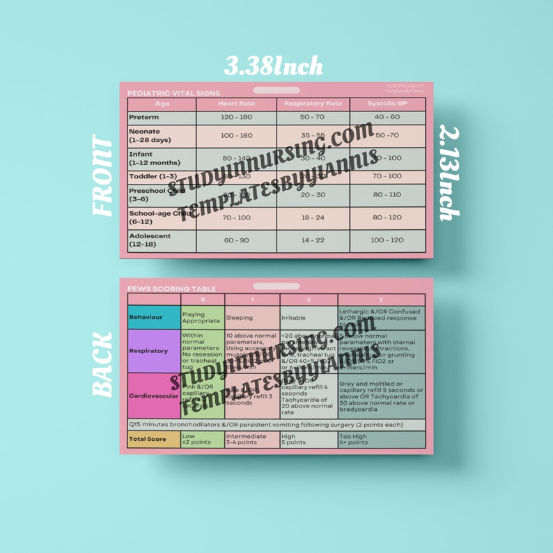 PEWS &amp; Pediatric Vital Signs Reference Card | Nursing Student Resource ...