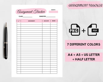 homework planner Assignment Tracker, Student Planner, Homework Tracker, Assignment Planner, Study Planner, Homework Planner, Printable assignment tracker
