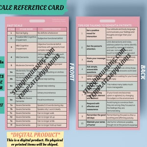 Hospice FAST scale Reference Badge Buddy | Dementia Care | Functional Assessment Staging Tool Card | Hospice Nurse | Alzheimer&#39;s Care