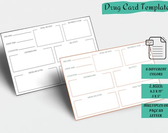 Nursing Pharmacology Study Templates: Blank Medication Flashcards for Students,  Printable Pharm Notes (PDF)