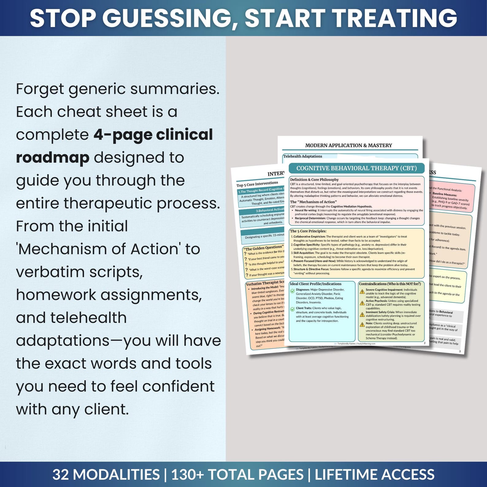 32 Clinical Therapy Cheat Sheets Bundle: Psychotherapy Interventions ...