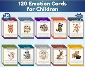 120 Emotion Cards for Kids, Emotional Regulation Tool for Children, Calm Down Flashcards, Kid Therapy Deck, Feelings First Aid Kit