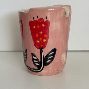Handmade Pottery Coffee Mug, Floral togo mug, Ceramic travel mug, reusable to-go mug, on-the-go mug, ceramic gift for her, travel coffee mug