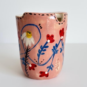Handmade illustrated ceramic travel mug, hand-painted ceramic travel coffee cup, Botanical Pottery, Unique gift for her, ceramic to go cup
