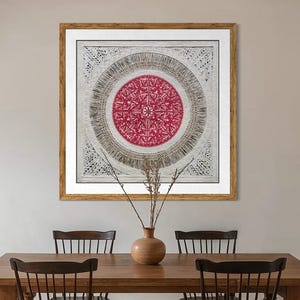 Handmade Mexican Amate Paper Wall Art – Extra Large 28x28 "Red Lace" (Unframed)