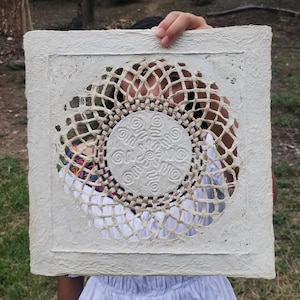 Handmade Mexican Amate Paper Wall Art – Medium 11.5×11.5 &quot;Spiral Lace Mandala”