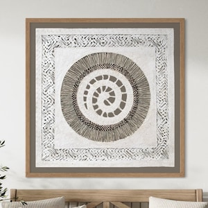 Handmade Mexican Amate Paper Wall Art – Extra Large 28x28 &quot;Ivory Spiral&quot;
