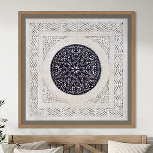 Handmade Mexican Amate Paper Wall Art – Extra Large 28x28 &quot;Midnight Lace&quot;