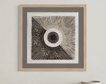 Arte mural artesanal mexicano en papel amate – Mediano 15.75x15.75 "Tejido solar" (Sin marco)