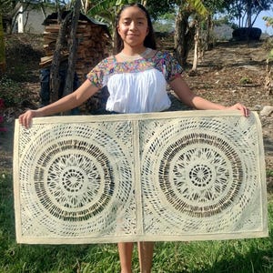 Handmade Mexican Amate Paper Wall Art – Extra Large 23.5x 47 &quot;Spiral Knots” (Unframed)