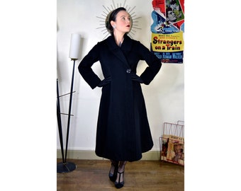 Asymmetrical black wool coat true vintage 30s 1930s 30's