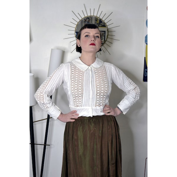 White cotton blouse crochet lace French antique Belle Epoque 1900 1910
