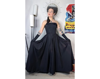 Amazing black taffeta strapless dress true vintage 50s 1950s 50&#39;s