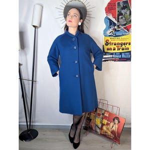 Manteau Vintage Années 60 - Taille 34 - Laine Bleue - Occasion Très Bon état - Style Rétro