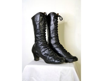 Bottines à lacets Victorian lace up boots cuir french antique 1890 1900