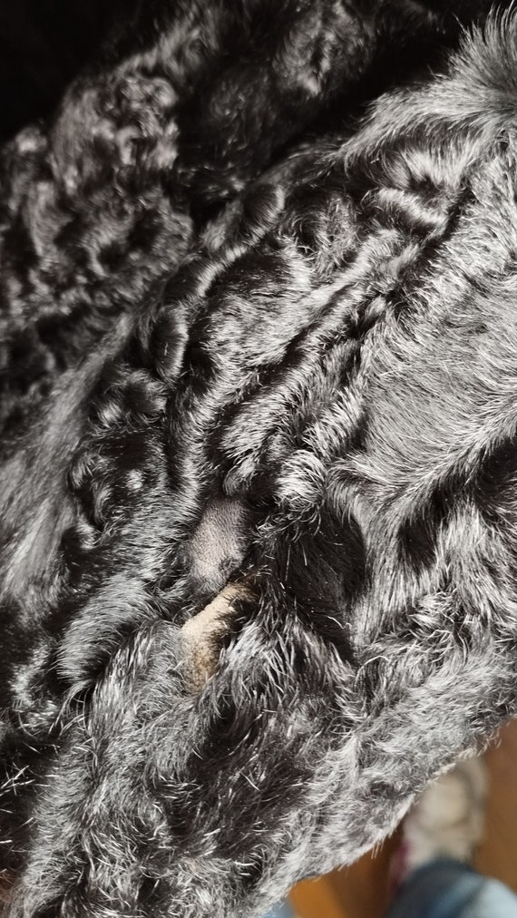 Asymmetrical black astrakhan coat true vintage 30… - image 10