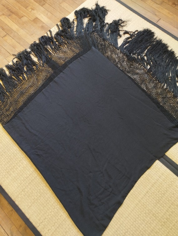 Large black piano shawl with antique fringes true… - image 6