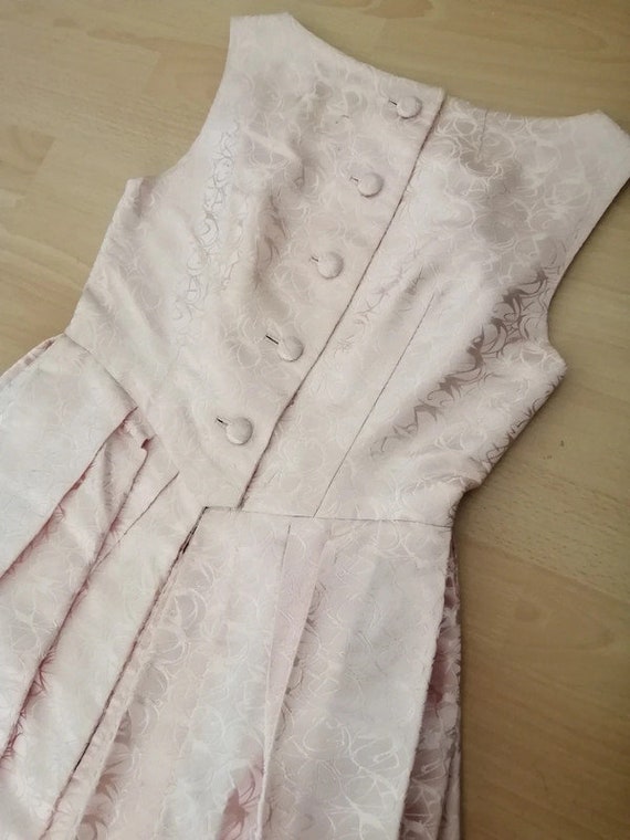 Robe De Soirée Années 60 En Soie Sauvage - Rose, Brodée Perles Main - Taille 40