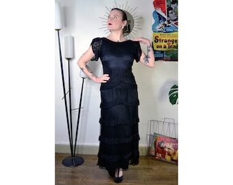 Backless evening dress fishnet lace true vintage 30s 1930s 30&#39;s