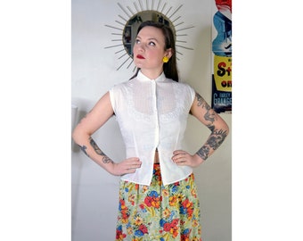 Cotton blouse with Claudine collar, true vintage lace, 30s 40s 1930 1940