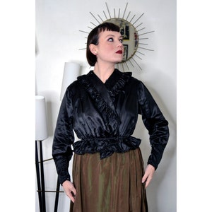 Antique French black silk satin blouse Edwardian Belle Epoque 1900 1910