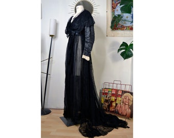 Sublime robe Belle Epoque Edwardienne dentelle noire antique 1900 1910