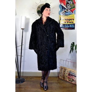 Asymmetrical black astrakhan coat true vintage 30s 1930s 30&#39;s